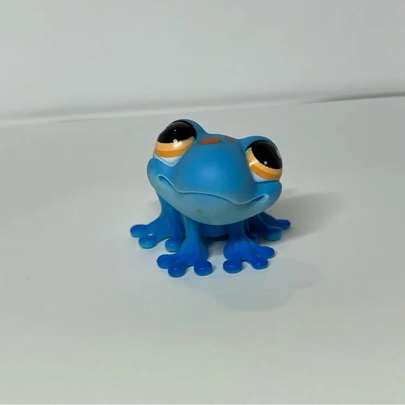 Authentic Littlest Pet Shop LPS Hasbro #806 Blue Spotted Frog Trampoline Orange - Picture 9 of 11